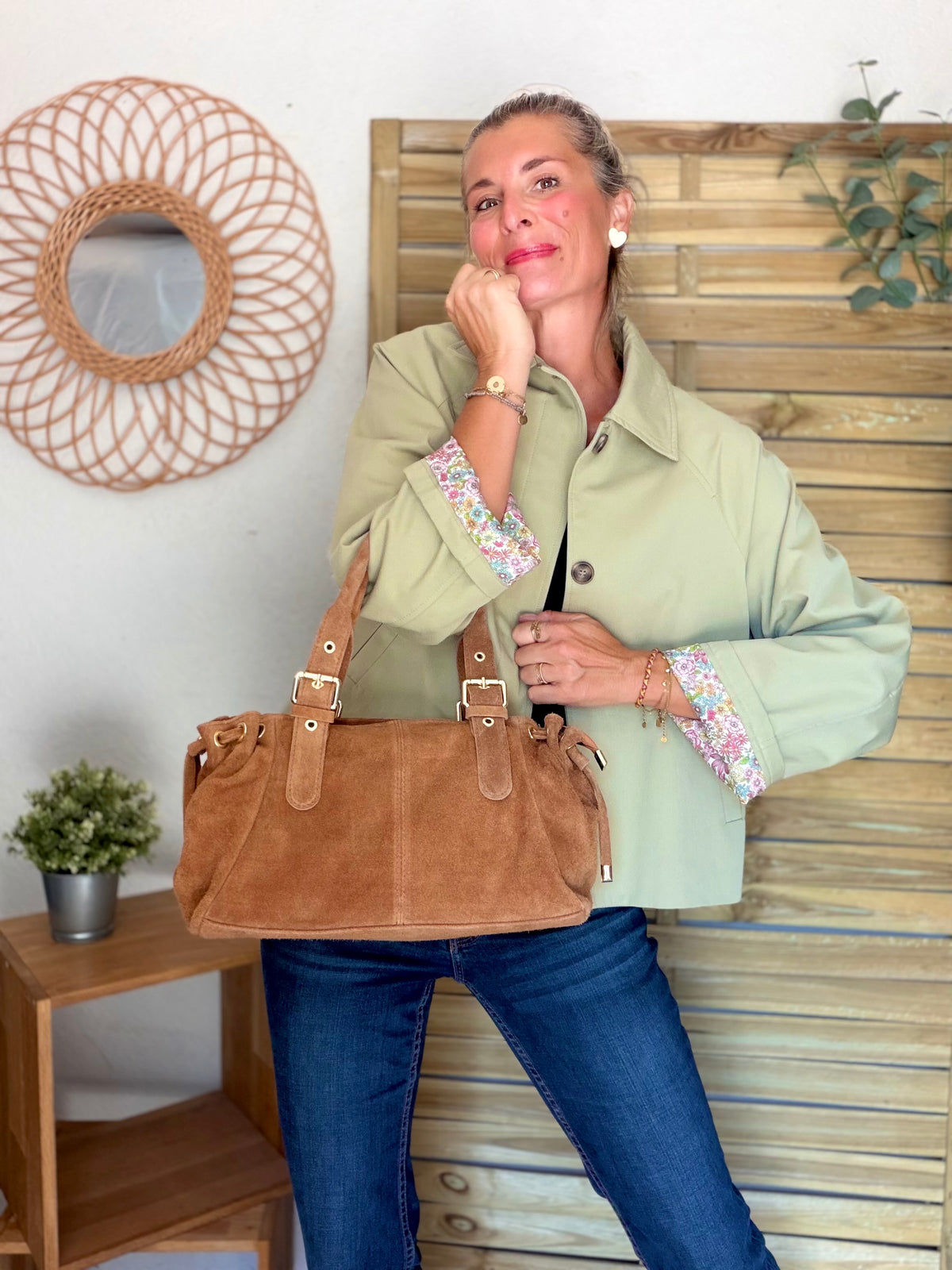 Sac à main en cuir daim GERY - Camel