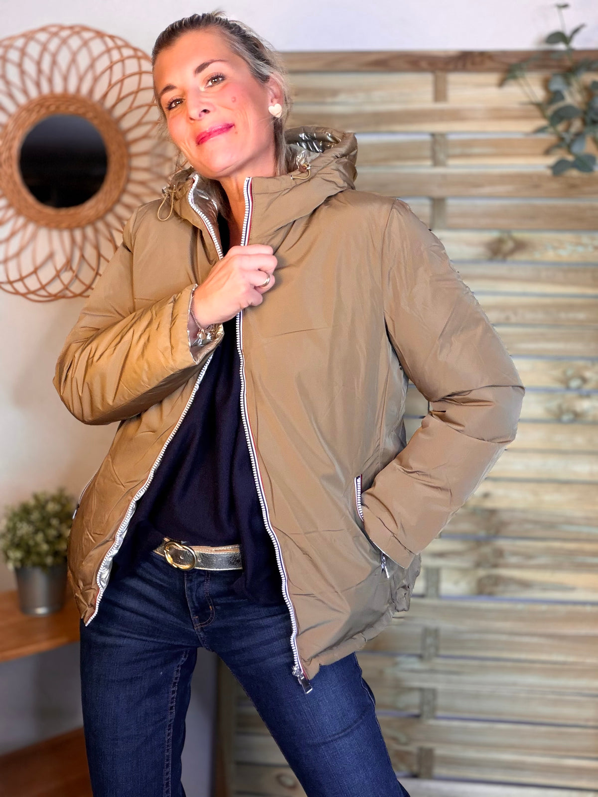 Doudoune imperméable réversible longue ANGÈLE COURT - Camel - MELYA MELODY