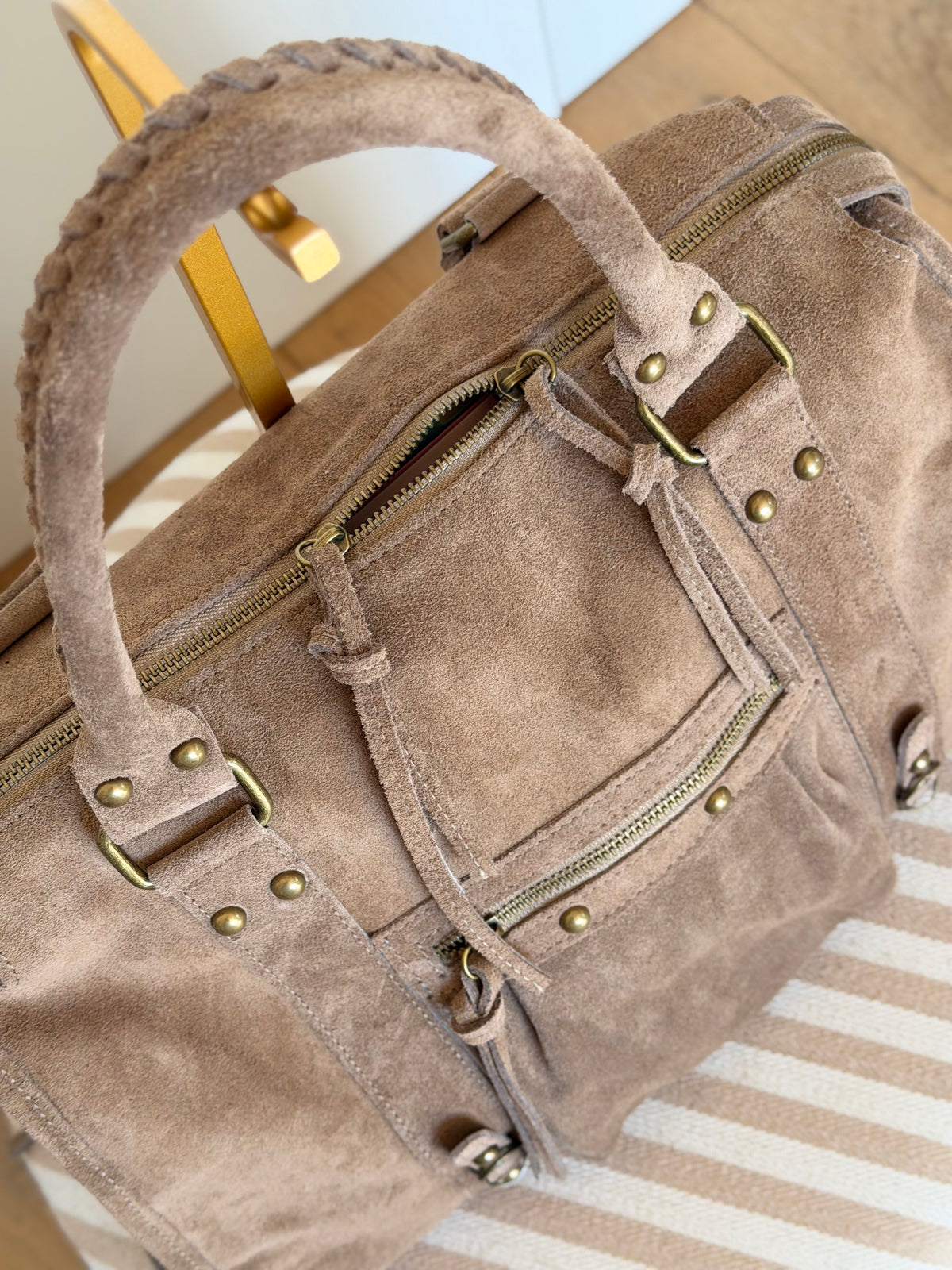 Sac cabas XL en cuir daim • HUNTER Taupe