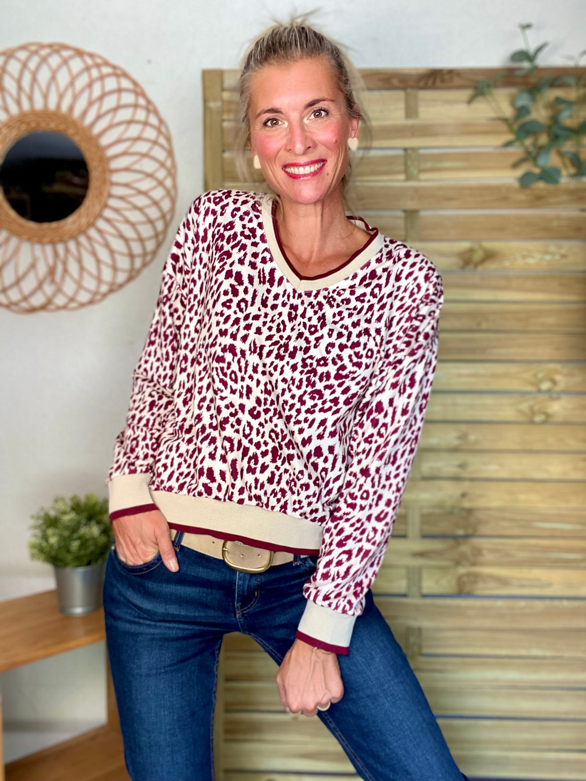 Sweat imprimé Léo 🐆 AMANDINE - Bordeaux