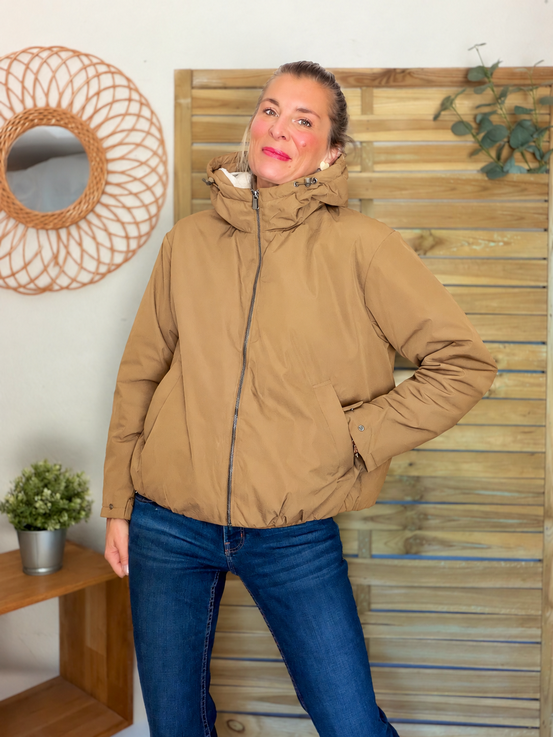 LAURA JO - Imperméable fourré sherpa EVA court - Camel