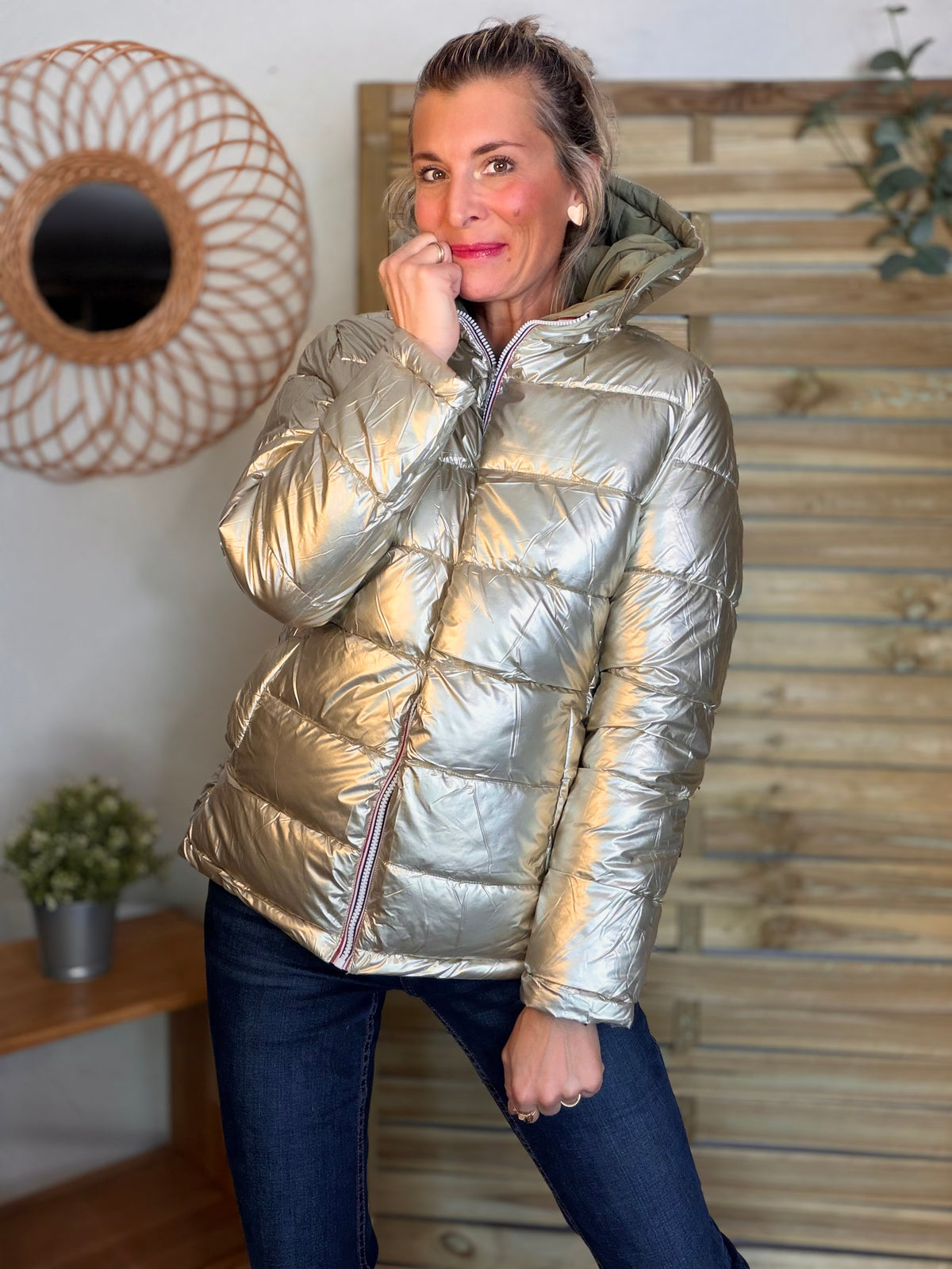 Doudoune imperméable réversible ANGÈLE COURT - Kaki clair - MELYA MELODY (DÉSTOCKAGE sur Taille S)