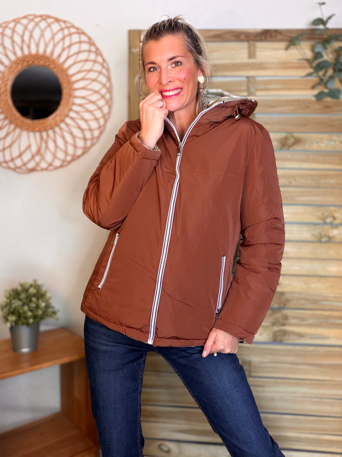 Doudoune imperméable réversible ANGÈLE COURT - Rouille choco - MELYA MELODY