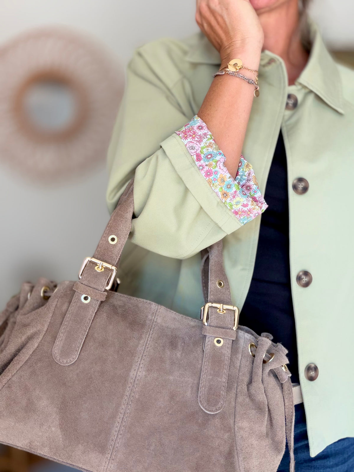 Sac à main en cuir daim GERY - Taupe