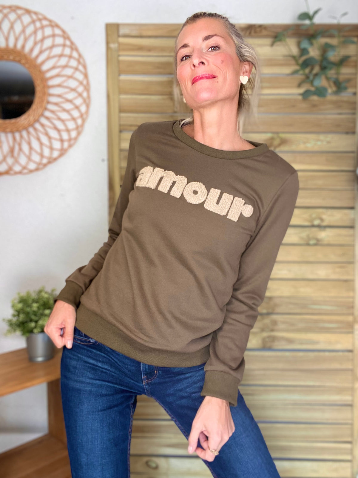 Sweat amour DORIA - Kaki / Beige