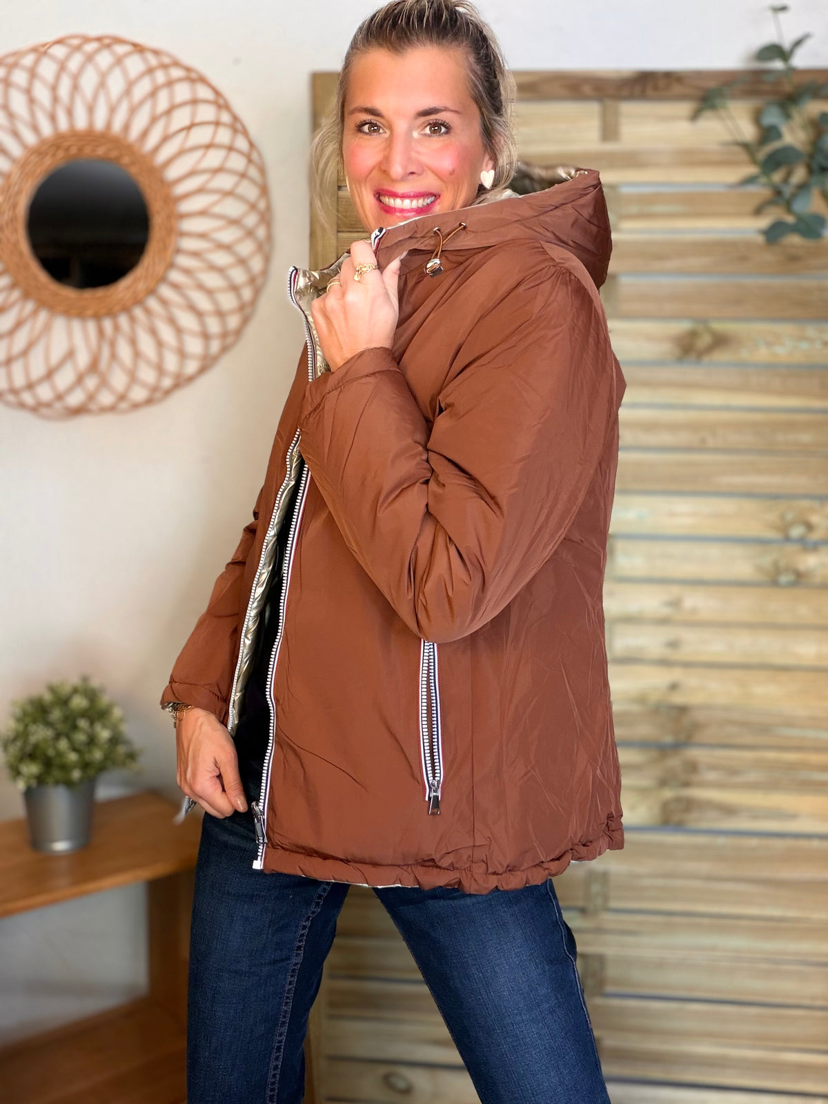 Doudoune imperméable réversible ANGÈLE COURT - Rouille choco - MELYA MELODY