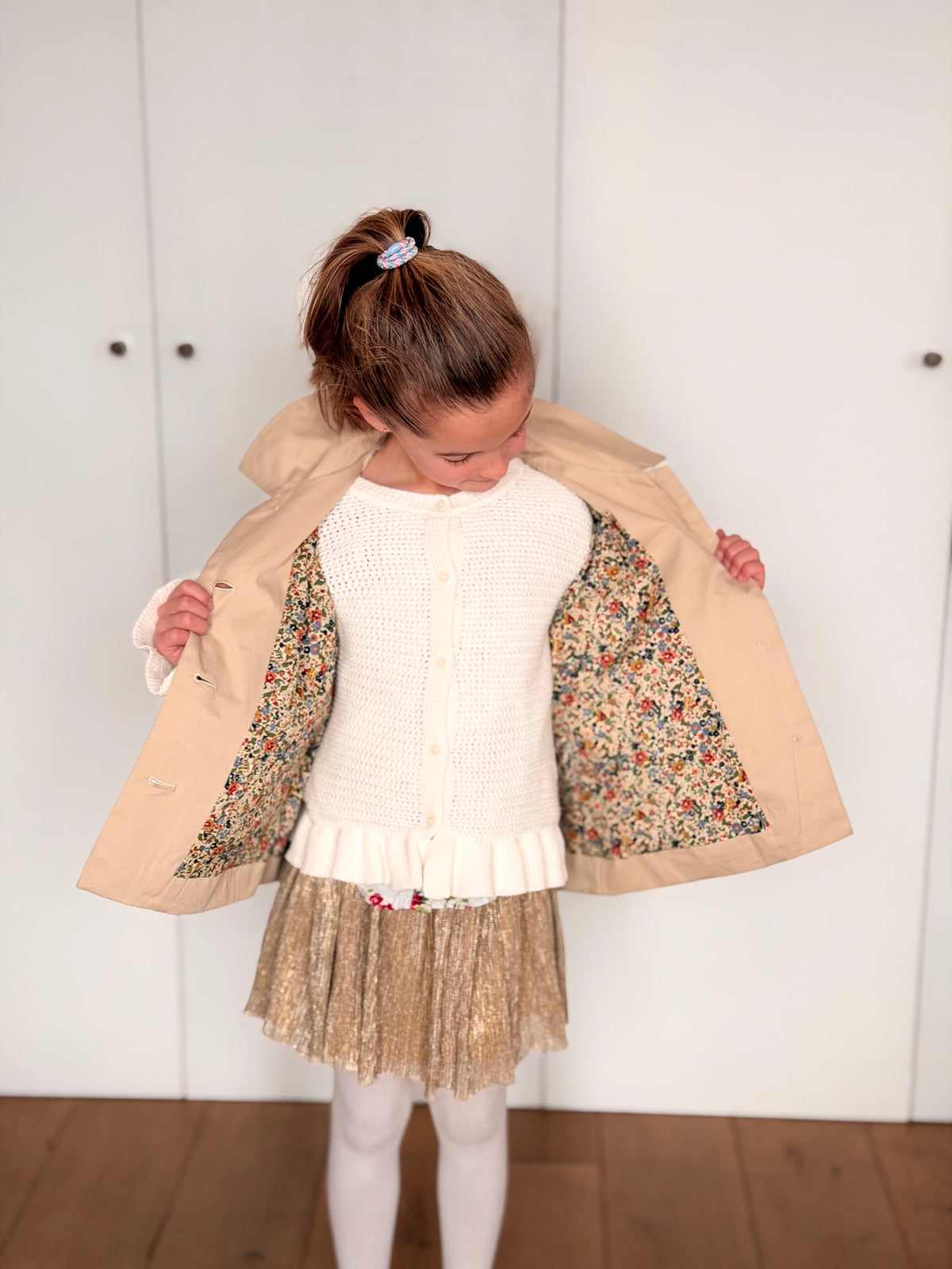 Veste Trench en coton beige avec Liberty - MARION (Taille 2 ans à la Taille XL)