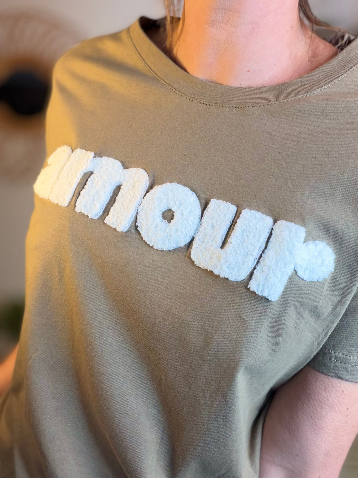 Tee shirt amour MAÏA Kaki/Blanc - FIN DE SÉRIE