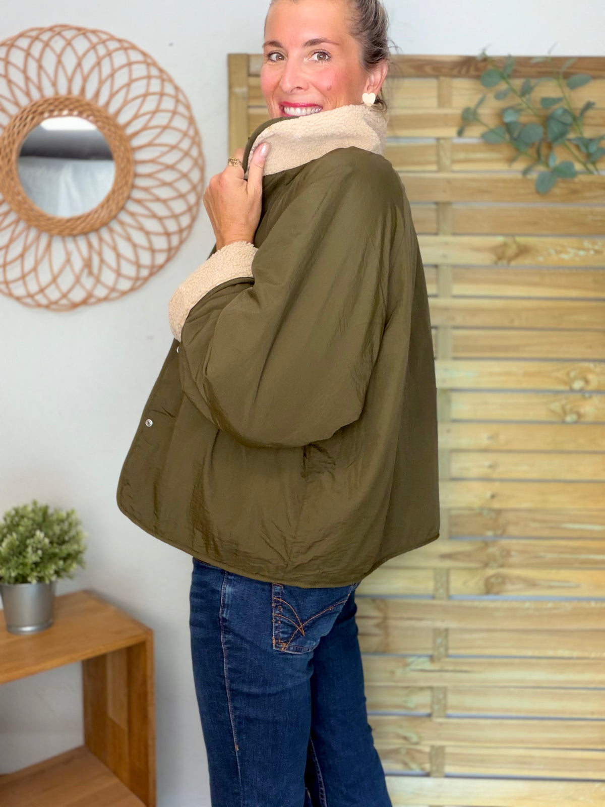 Veste matelassée réversible Sherpa AMÉLIE Kaki / Beige