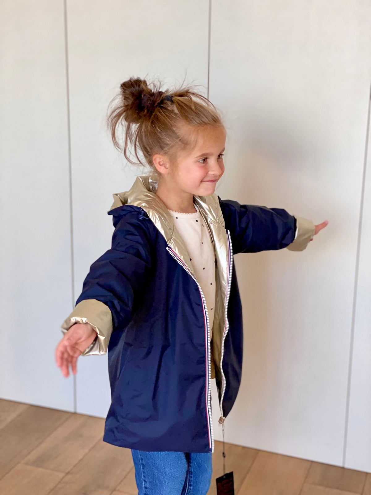 Imperméable réversible rembourré LOUISON KIDS enfant (mixte) - Bleu Marine / Doré