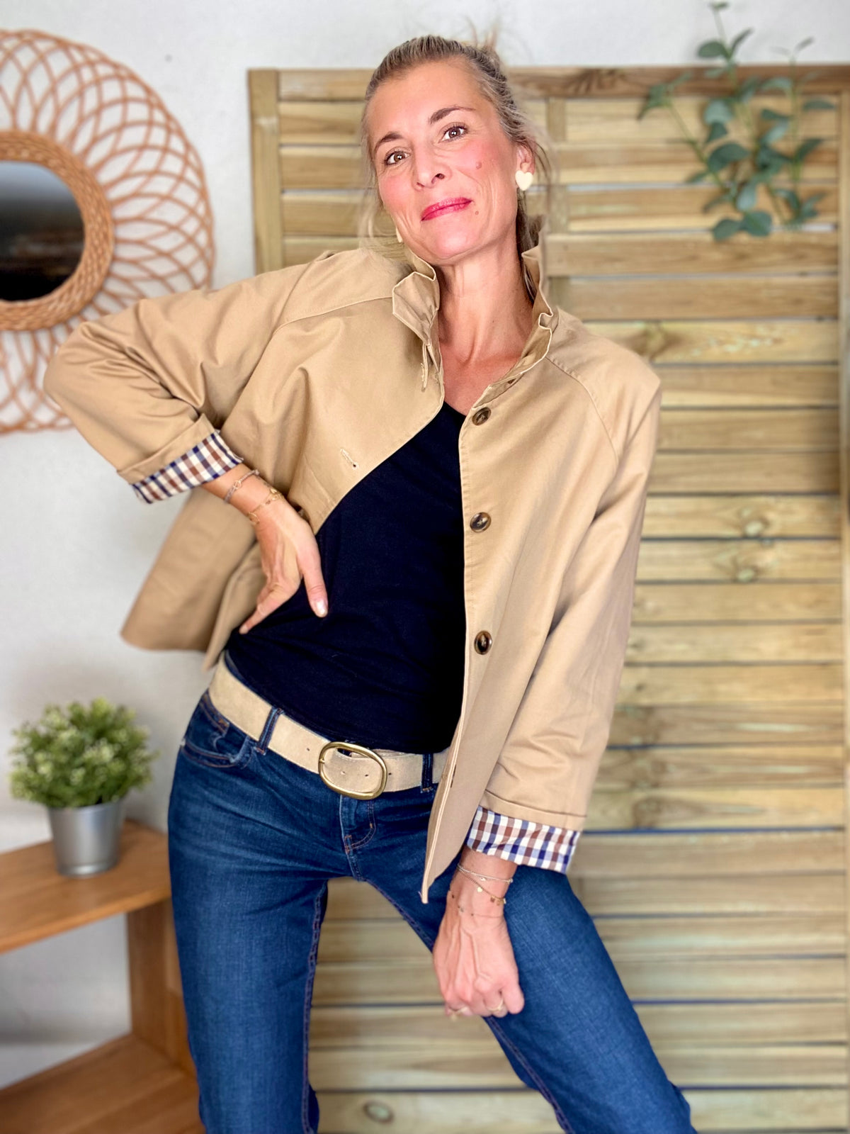 Veste Trench col victorien doublure carreaux - VICTORIA Beige Taupe