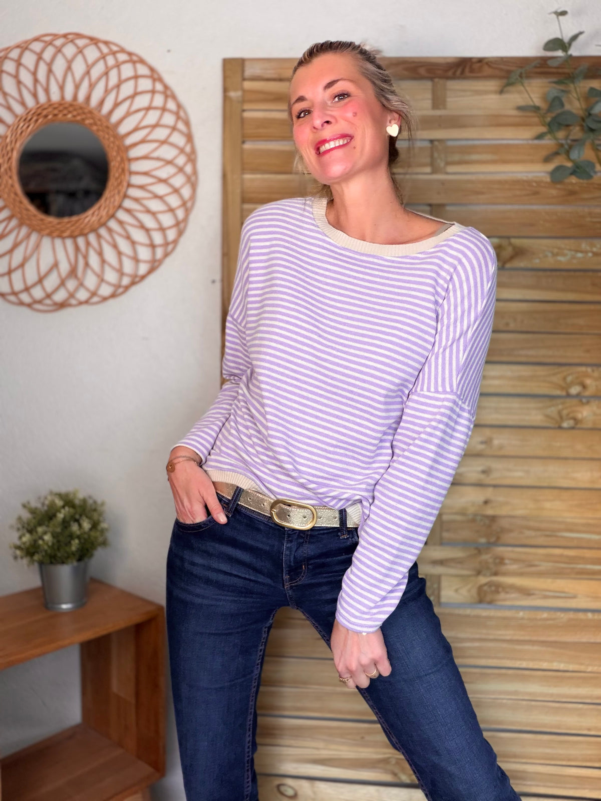 Pull fin rayé ample ROMANE - Lilas - FIN DE SÉRIE