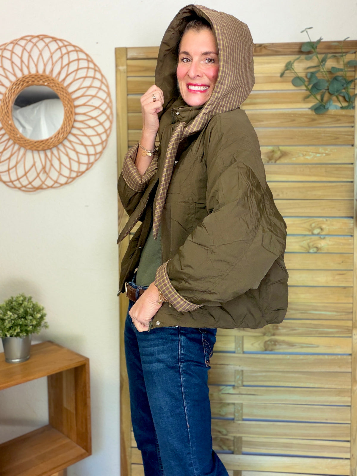 Veste matelassée capuche amovible réversible ODILE Kaki