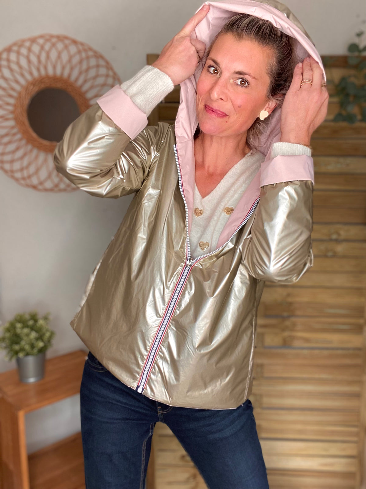 LAURA JO - Imperméable réversible rembourré LOUISON COURT - Rose/Doré