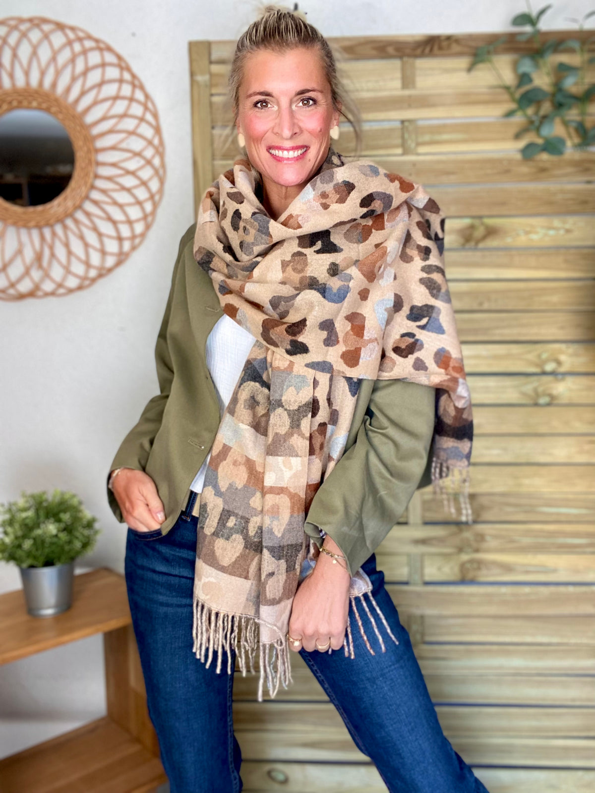 Écharpe douce AGNÈS Léo multico Camel 🐆