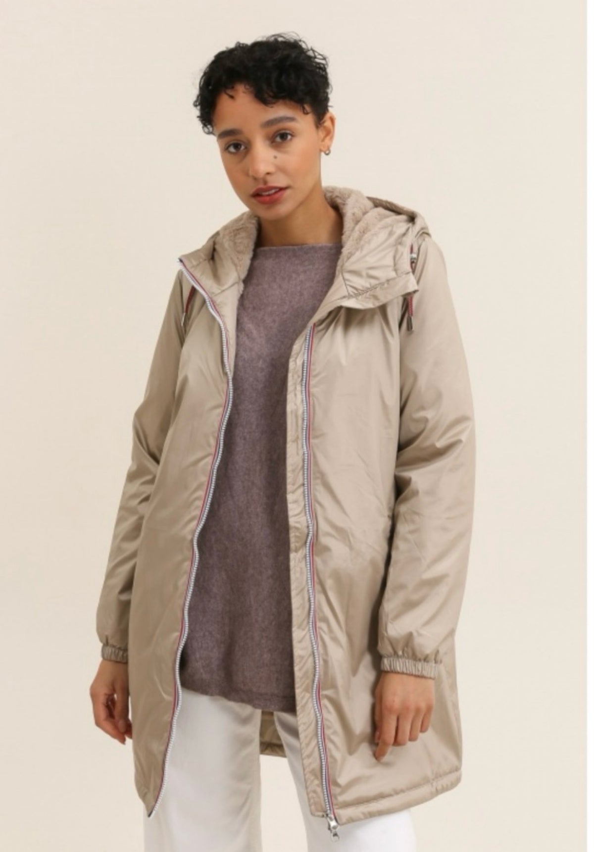 LAURA JO - Parka Imperméable THELMA LONG fourrée - Sable irisé • DÉSTOCKAGE sur Tailles S et 4XL