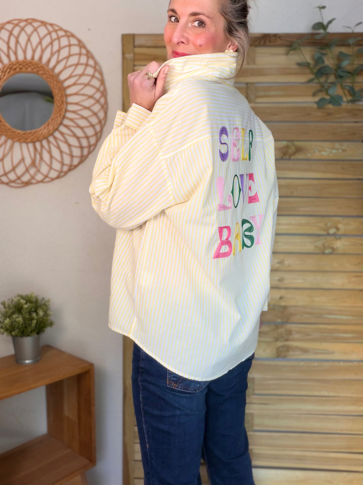 Chemise jaune rayée brodée SELF LOVE BABY - VITA - FIN DE SÉRIE