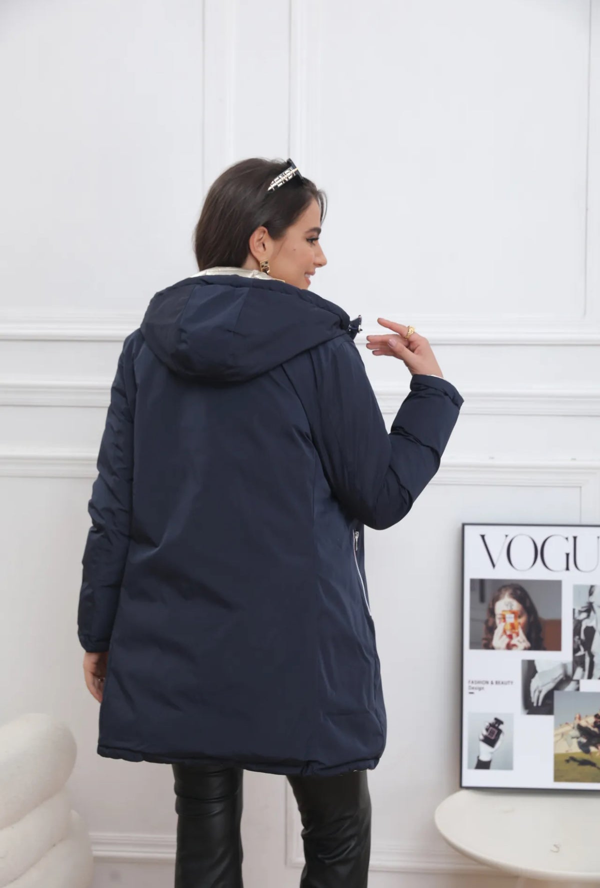 Doudoune imperméable réversible ANGÈLE LONG - Bleu marine - MELYA MELODY