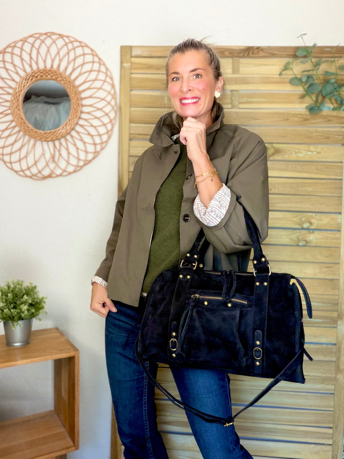 Sac cabas XL en cuir daim • HUNTER Noir