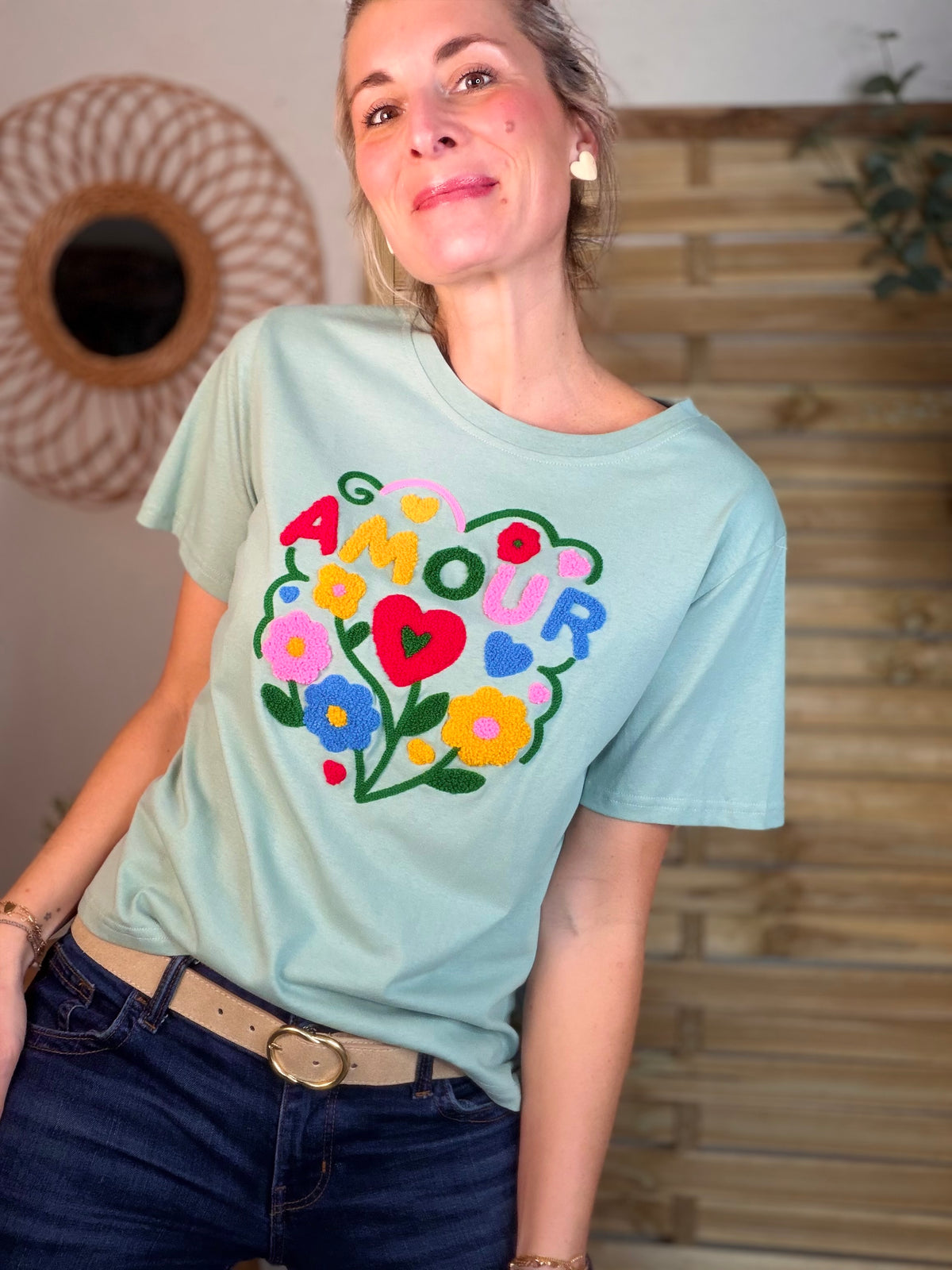 Tee shirt amour fleuri ARYA Vert sauge