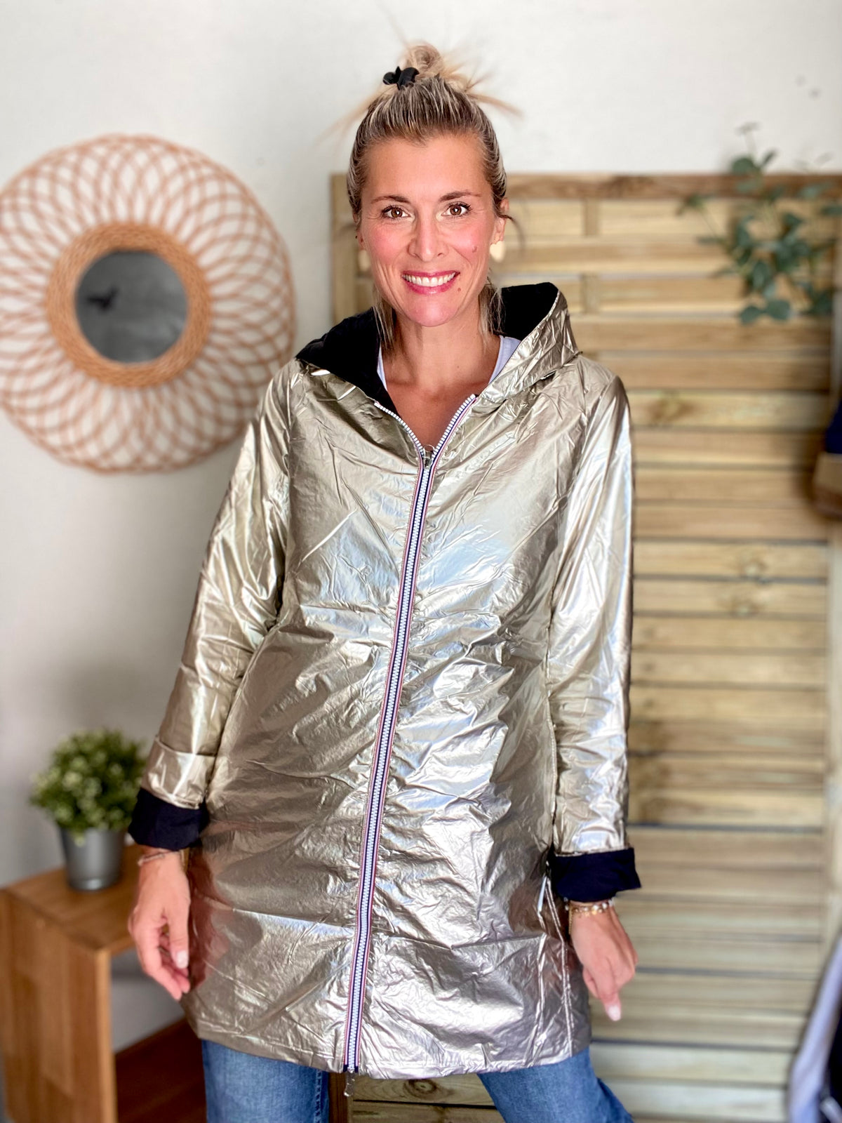 LAURA JO - Imperméable réversible rembourré LOUISON LONG - Noir/Doré
