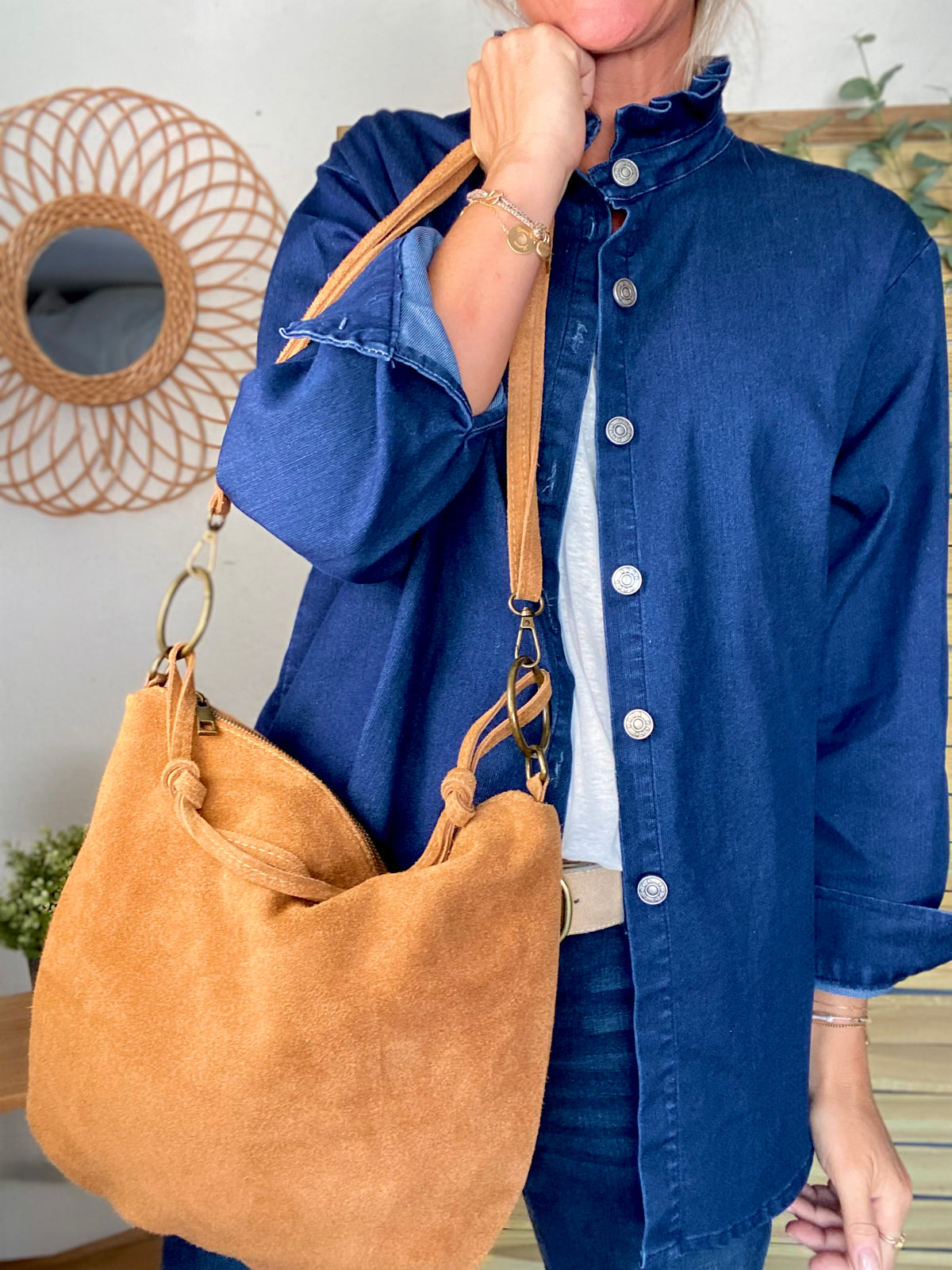 Sac en cuir daim SCOTT - Camel