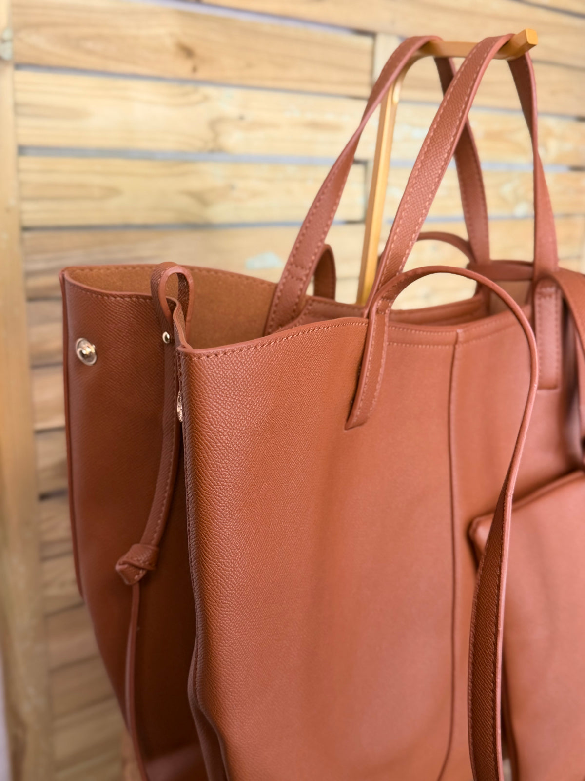 Grand Sac cabas 2 en 1 en simili cuir grainé - PAULE Camel grainé