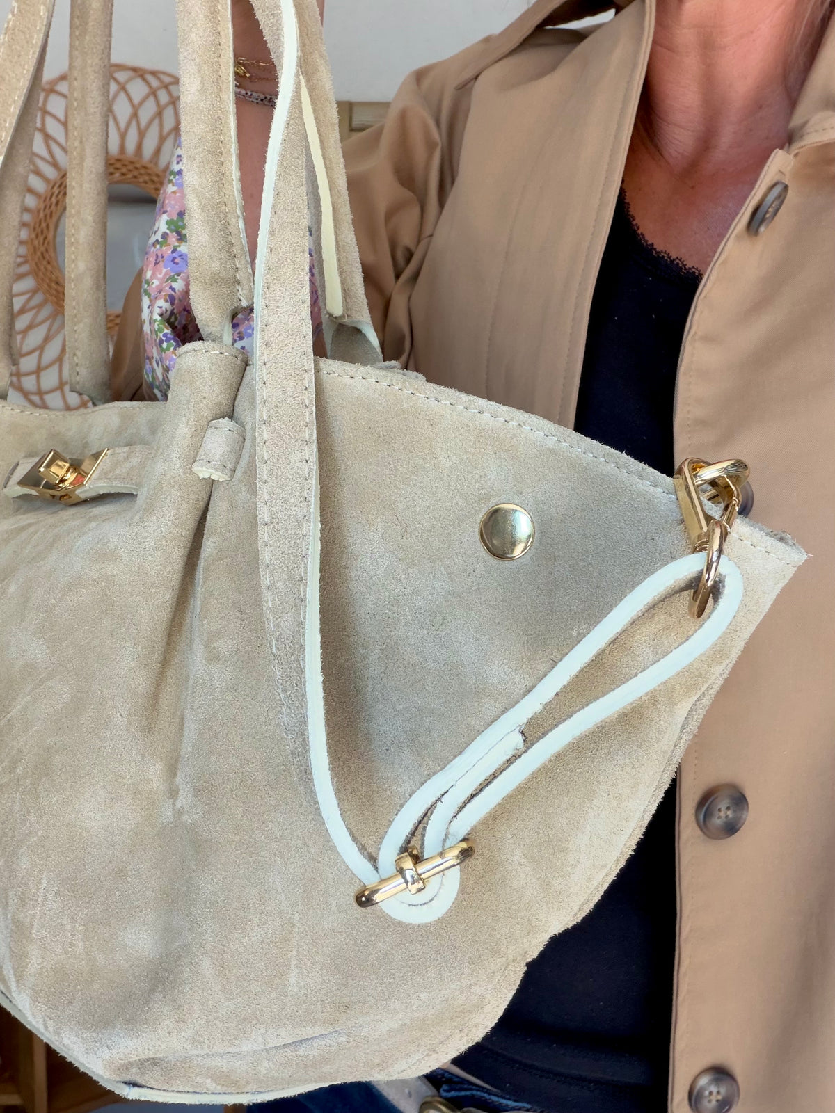 Sac cabas en cuir daim HANA - Beige