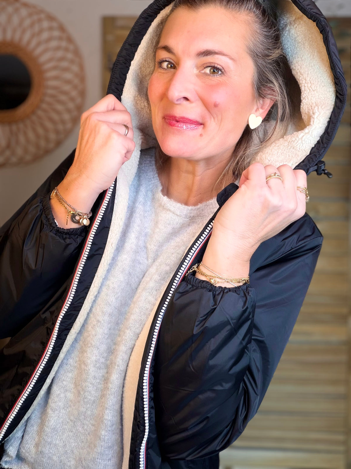 LAURA JO - Parka Imperméable LOUISE COURT sherpa - Noir - LAURA JO • DESTOCKAGE sur Taille L