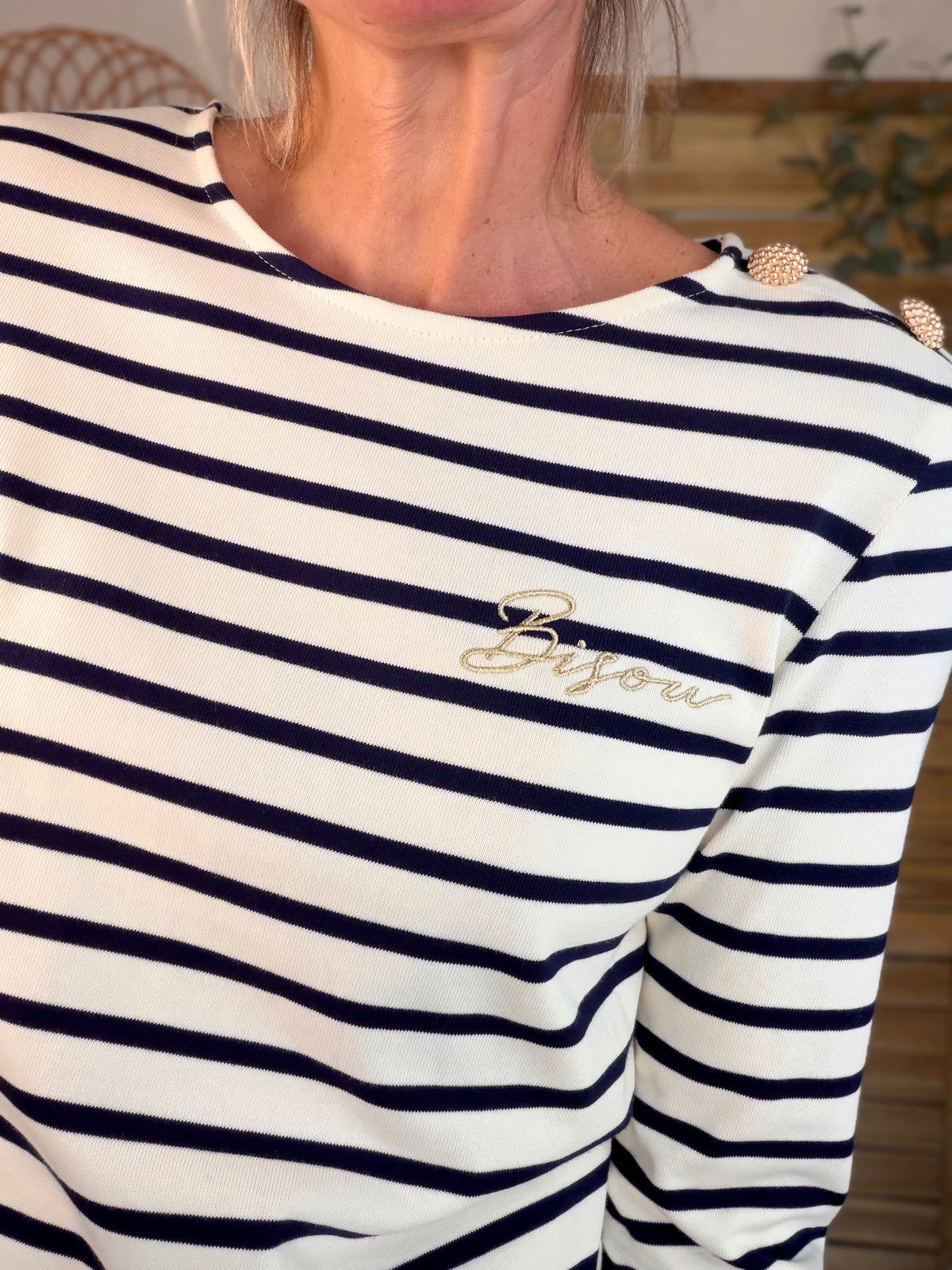 Tee shirt marinière Bisou doré SOLVEIG bleu marine
