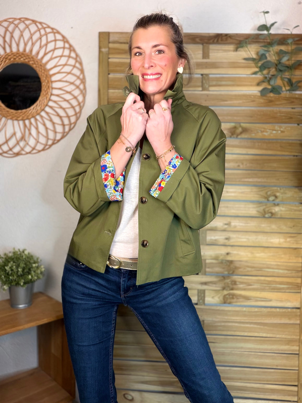 Veste Trench col victorien avec Liberty - VICTORIA Kaki - FIN DE SÉRIE