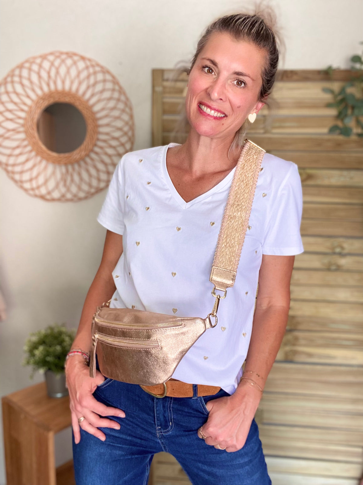 Sac banane en cuir irisé ERYN - Rose gold (9 coloris)