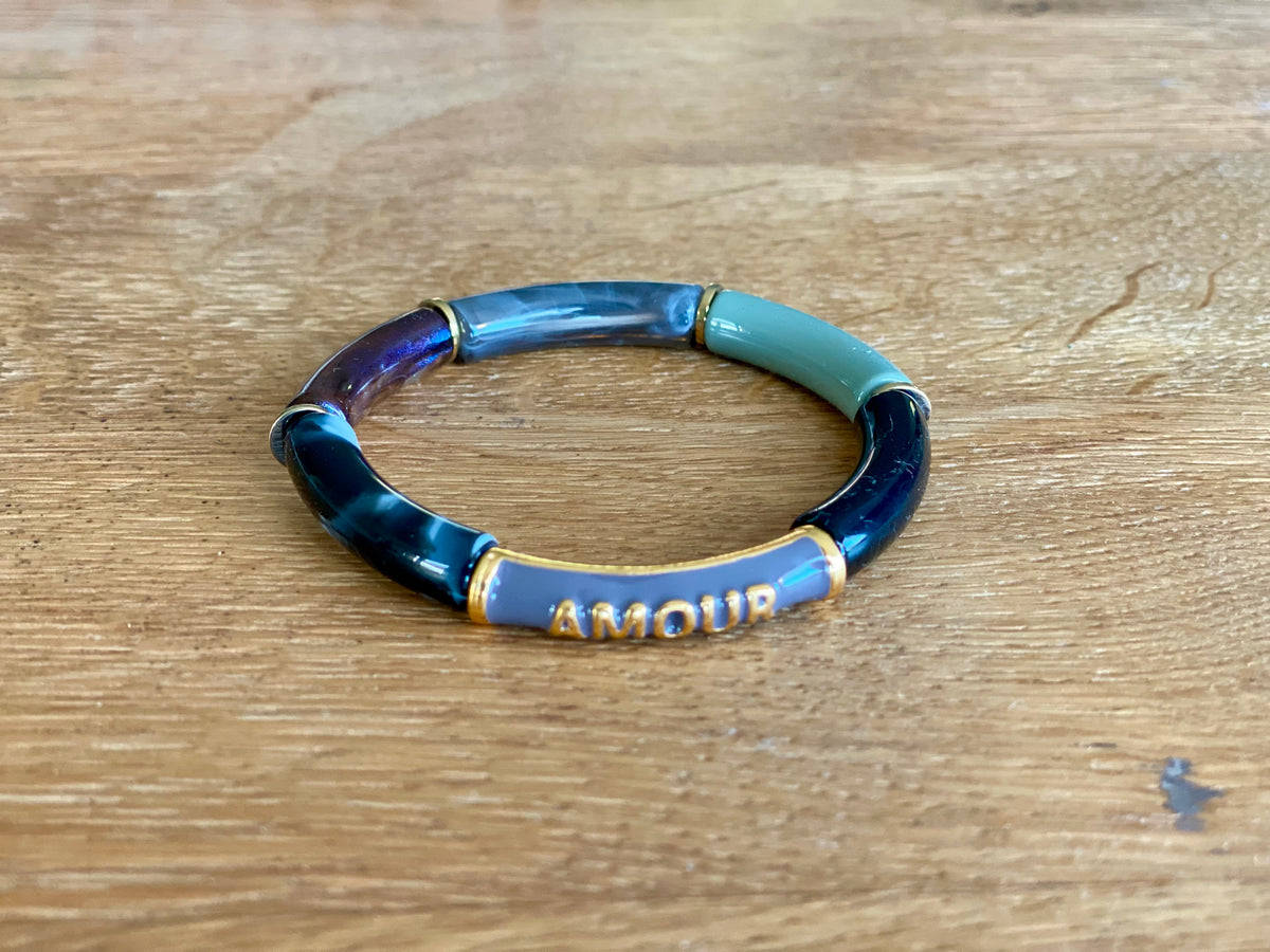 Bracelet élastique en résine multicolore Amour - ELLA (12 coloris au choix)