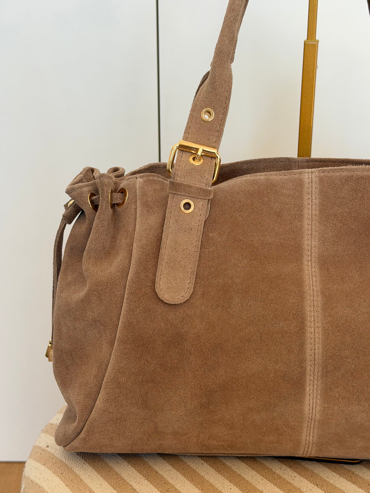 Sac cabas XL en cuir daim • JASPER Taupe