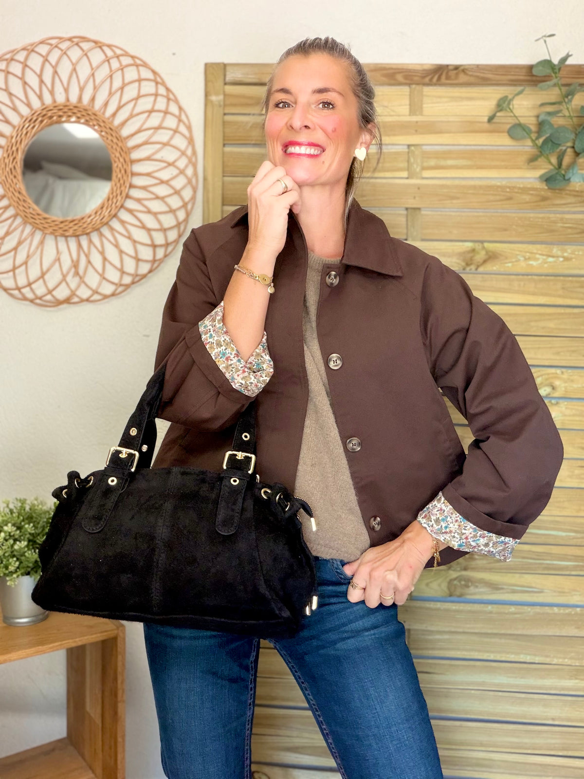 Veste Trench en coton Chocolat avec Liberty - MAHAUT - LILI et LALA