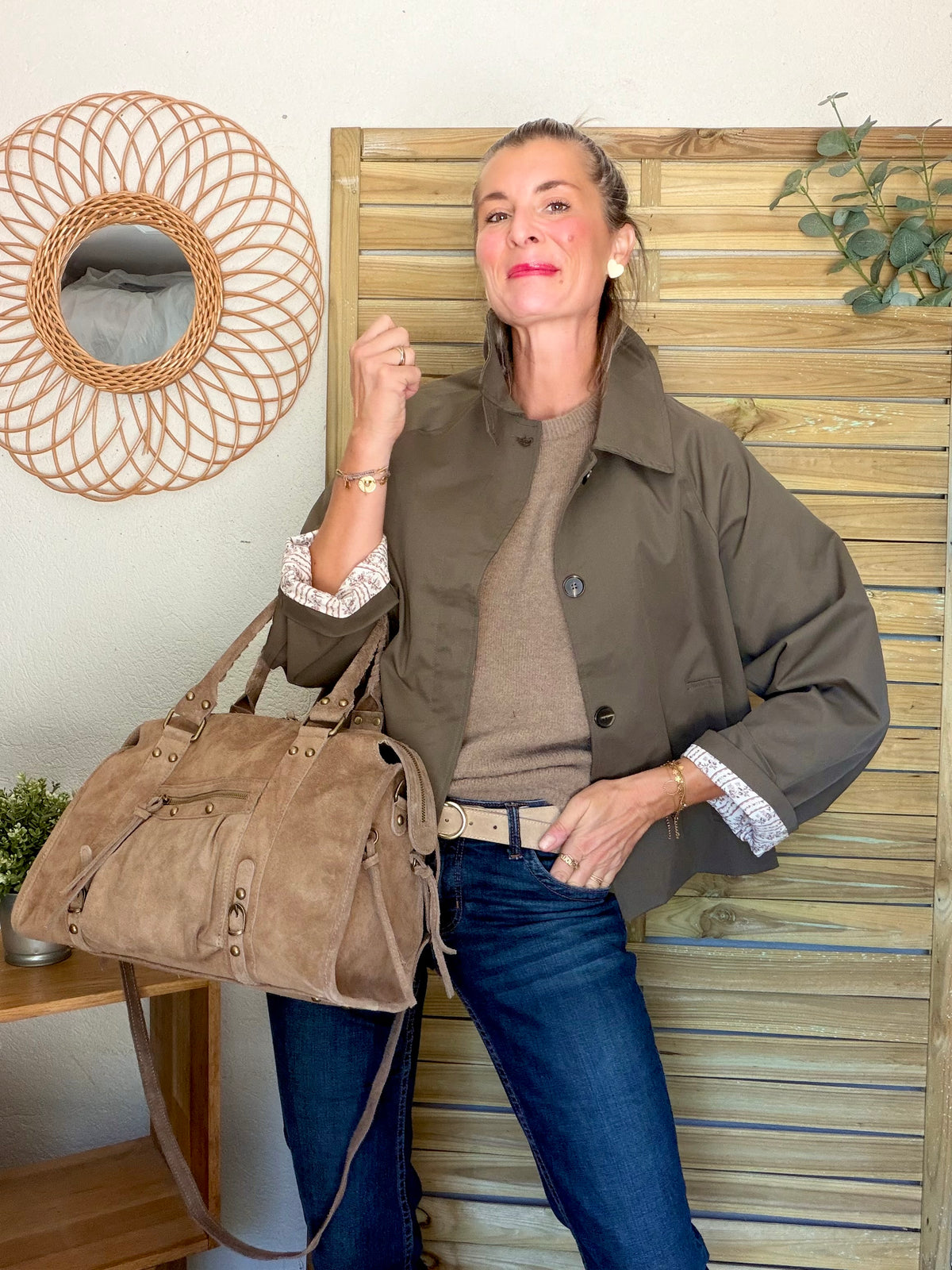Sac cabas XL en cuir daim • HUNTER Taupe