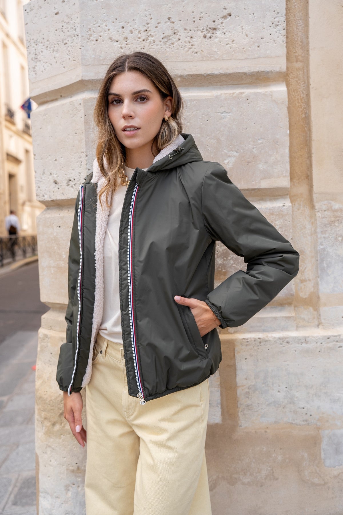 LAURA JO - Parka Imperméable LOUISE COURT sherpa - Kaki