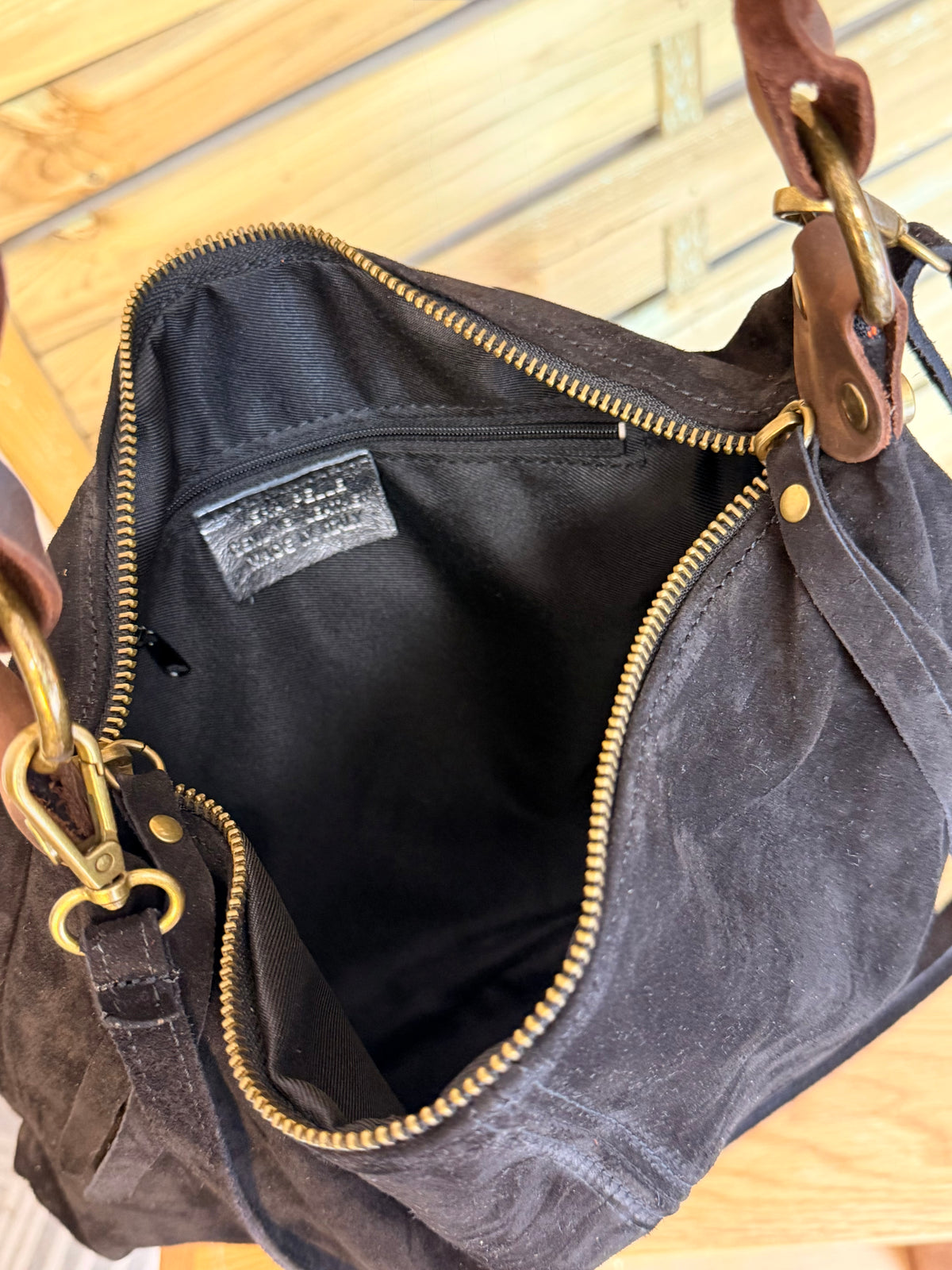Sac hobo en cuir daim souple, double bandoulière ANDREW Noir