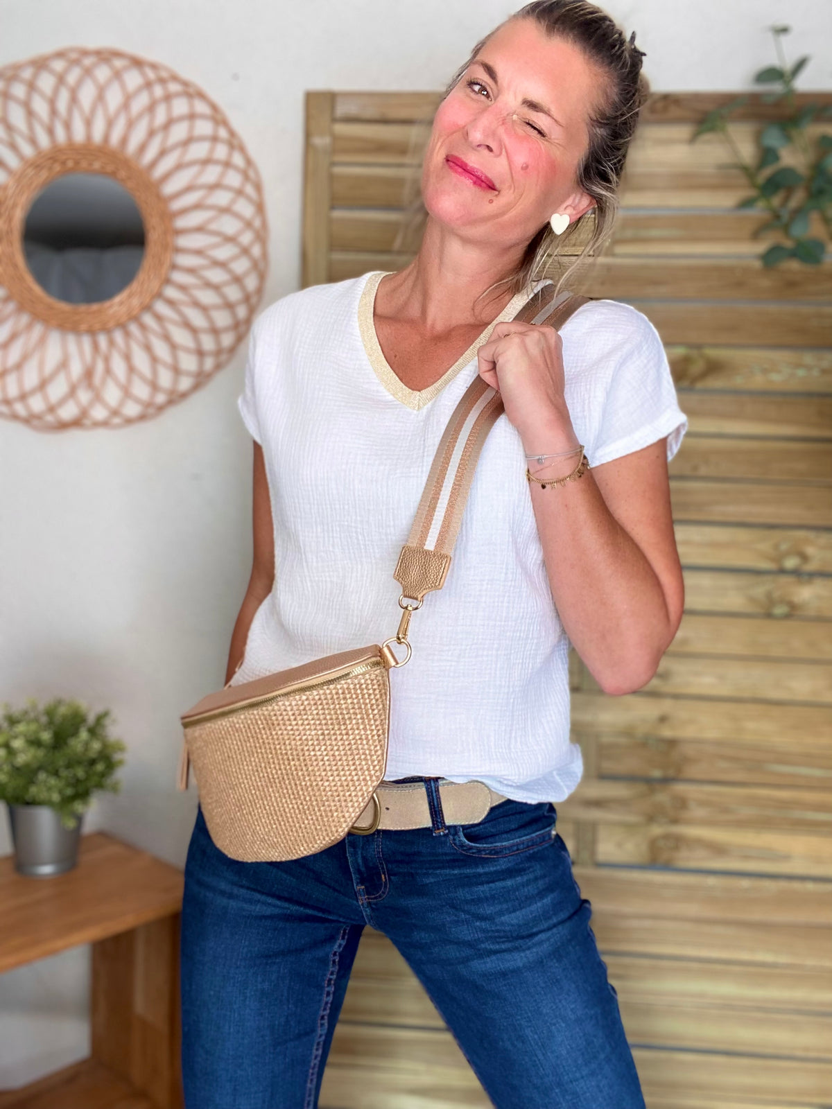 Top en gaze de coton et lurex MARTA - Blanc