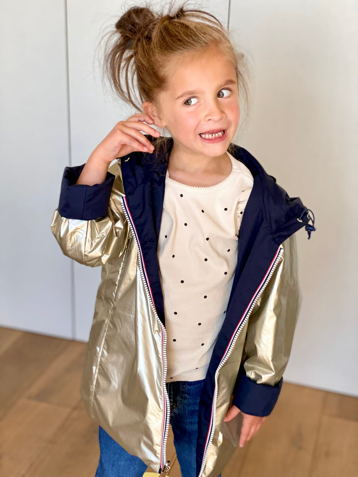 Imperméable réversible rembourré LOUISON KIDS enfant (mixte) - Bleu Marine / Doré
