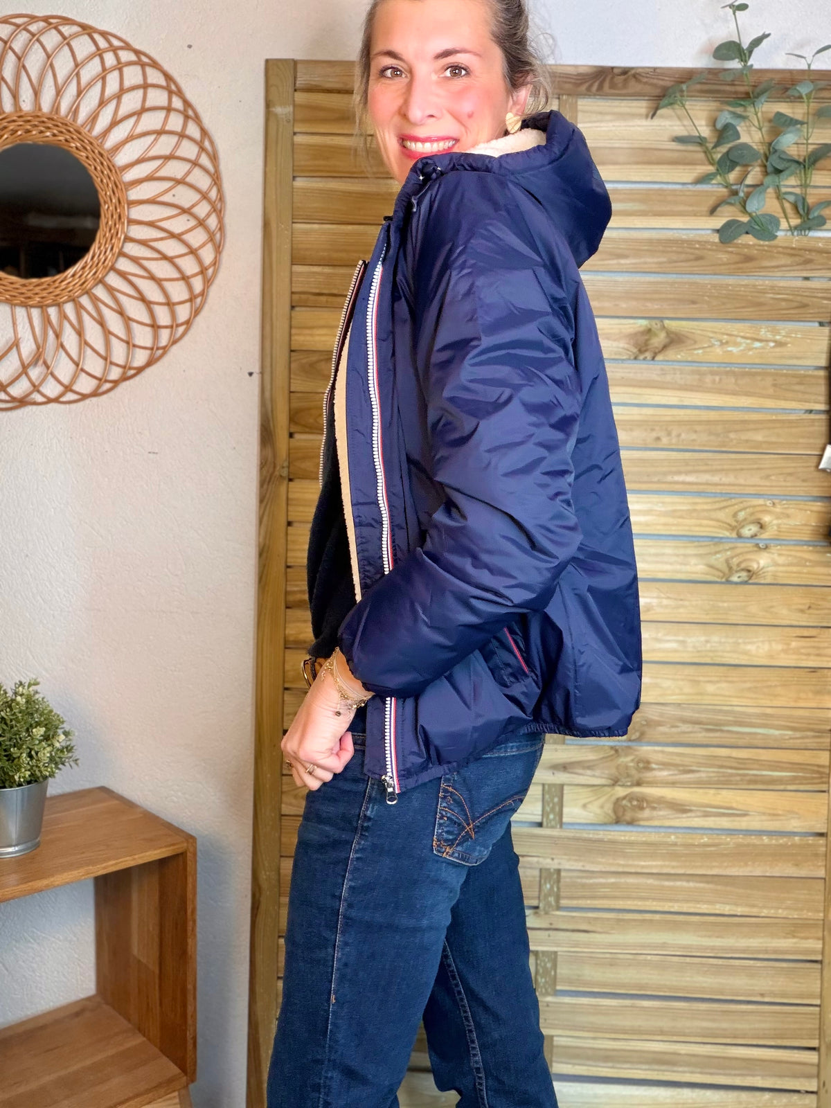 LAURA JO - Parka Imperméable LOUISE COURT sherpa - Bleu marine • DÉSTOCKAGE Taille L