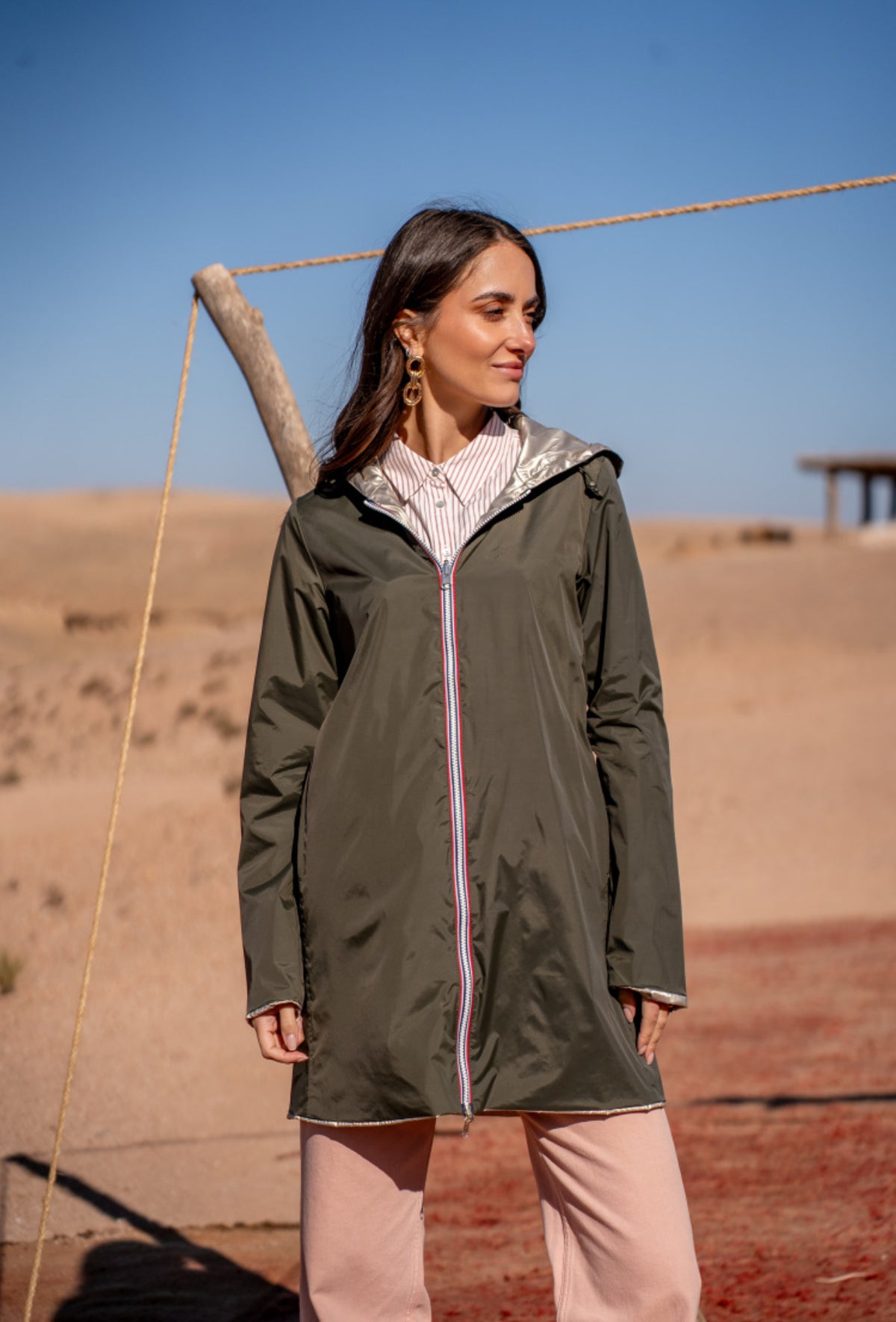 LAURA JO - Imperméable réversible léger GARANCE LONG - Kaki/Doré
