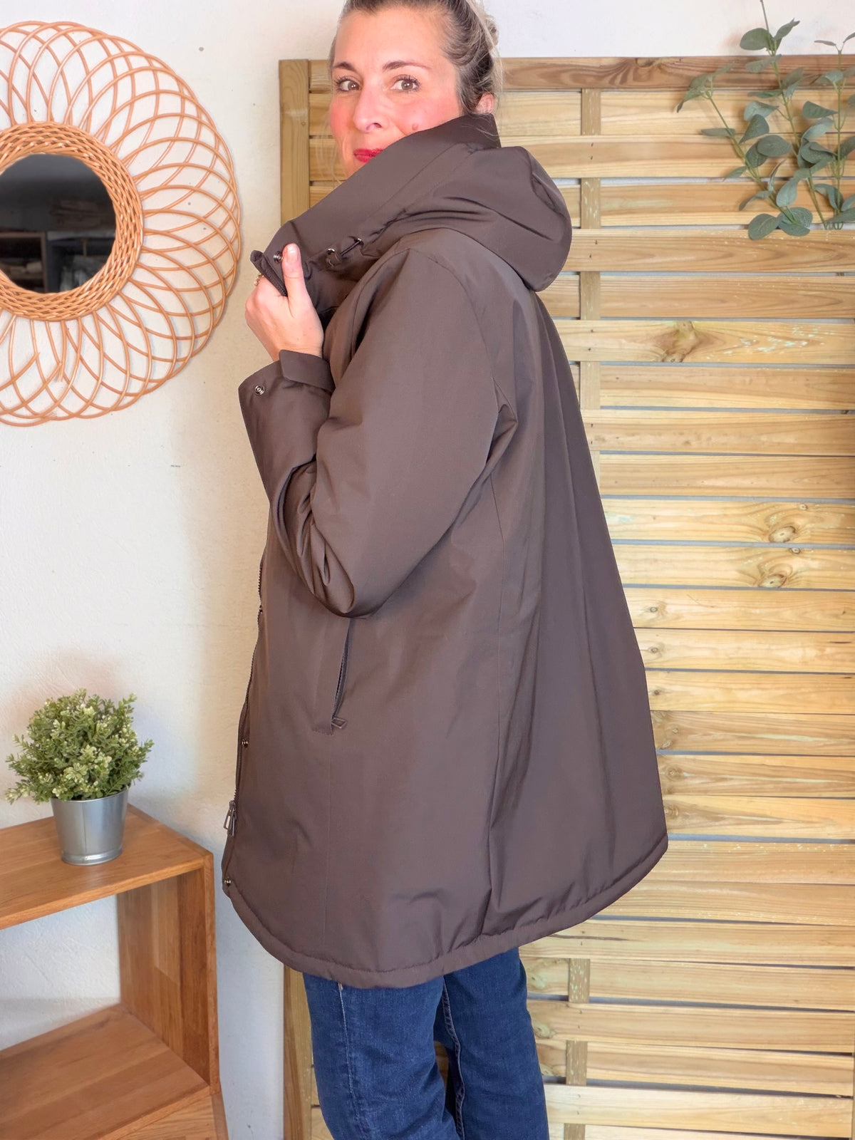 LAURA JO - Parka fourrée imperméable AMBRE LONG - Chocolat / Beige