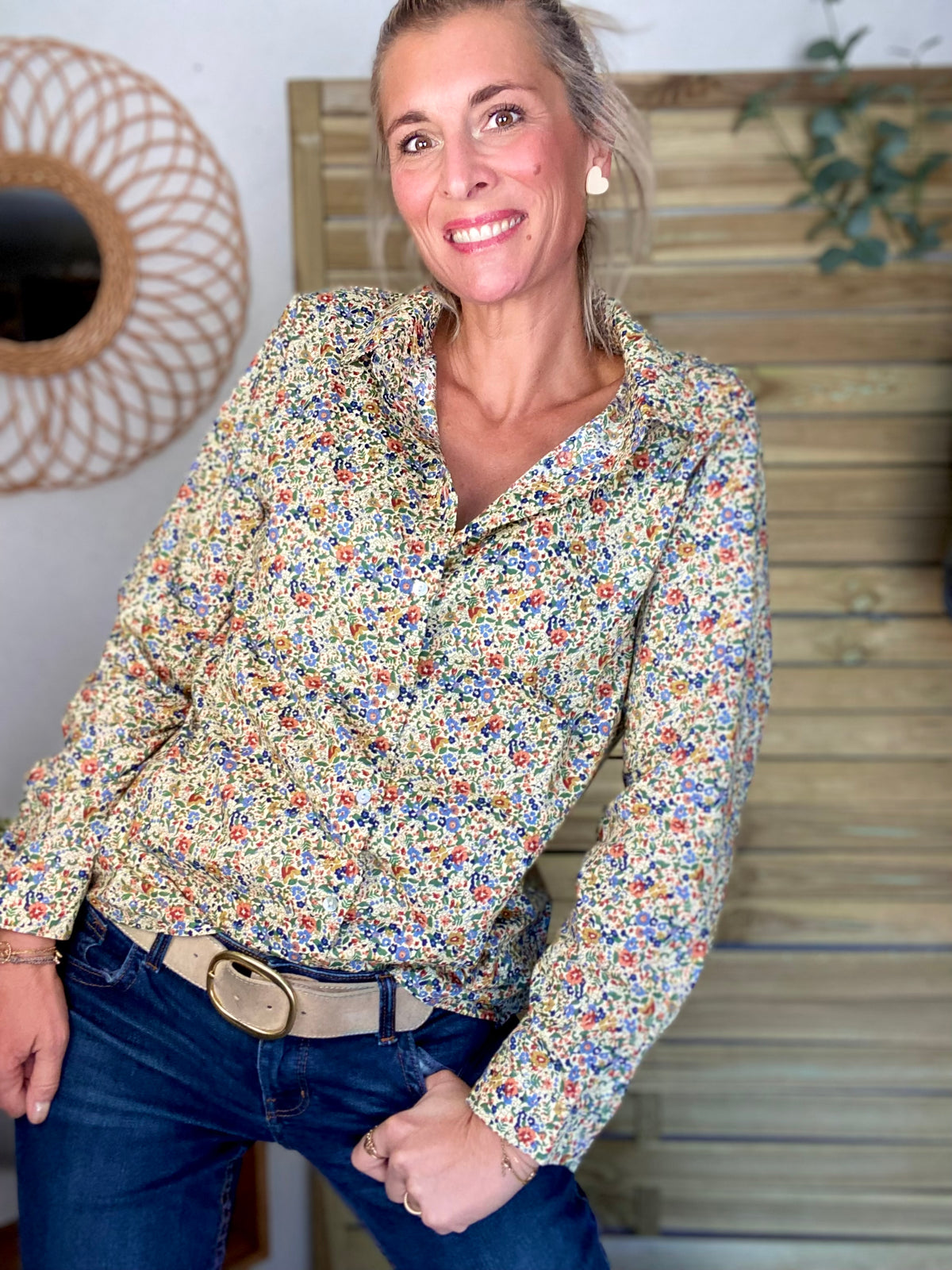 Chemise en coton imprimé Liberty vert 🌱 🌺 ÉLISE - FIN DE SÉRIE