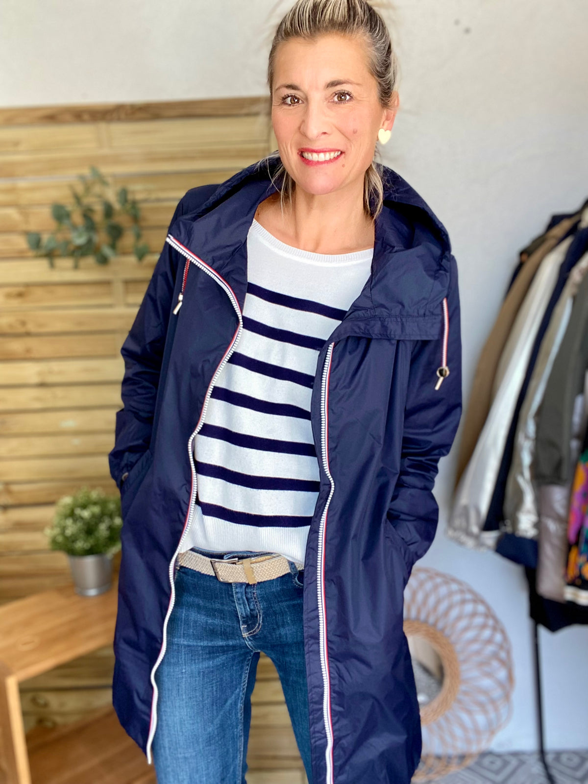 Imperméable mi-saison doublé SOLINE LONG - Bleu marine - LAURA JO - FIN DE SÉRIE