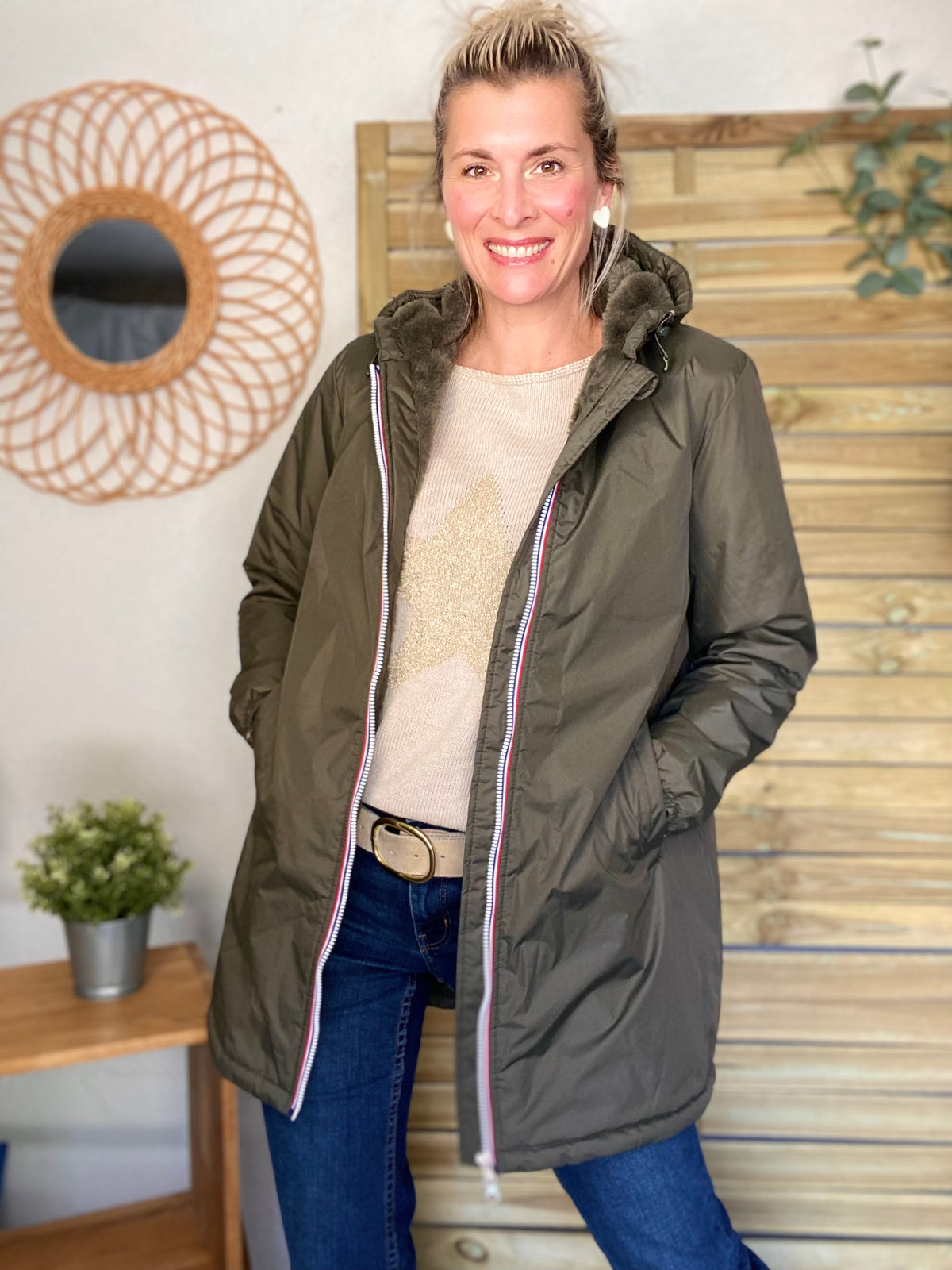 LAURA JO - Parka Imperméable LOUISE LONG fourré - Kaki