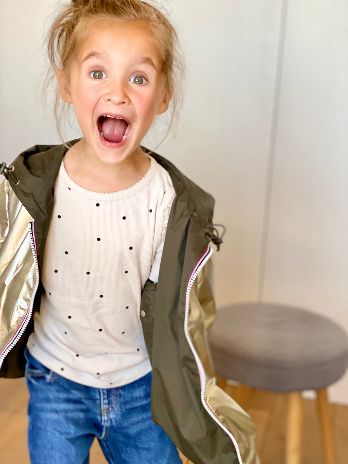 Imperméable réversible rembourré LOUISON KIDS enfant (mixte) - Kaki / Doré • DÉSTOCKAGE sur Taille 6 ans
