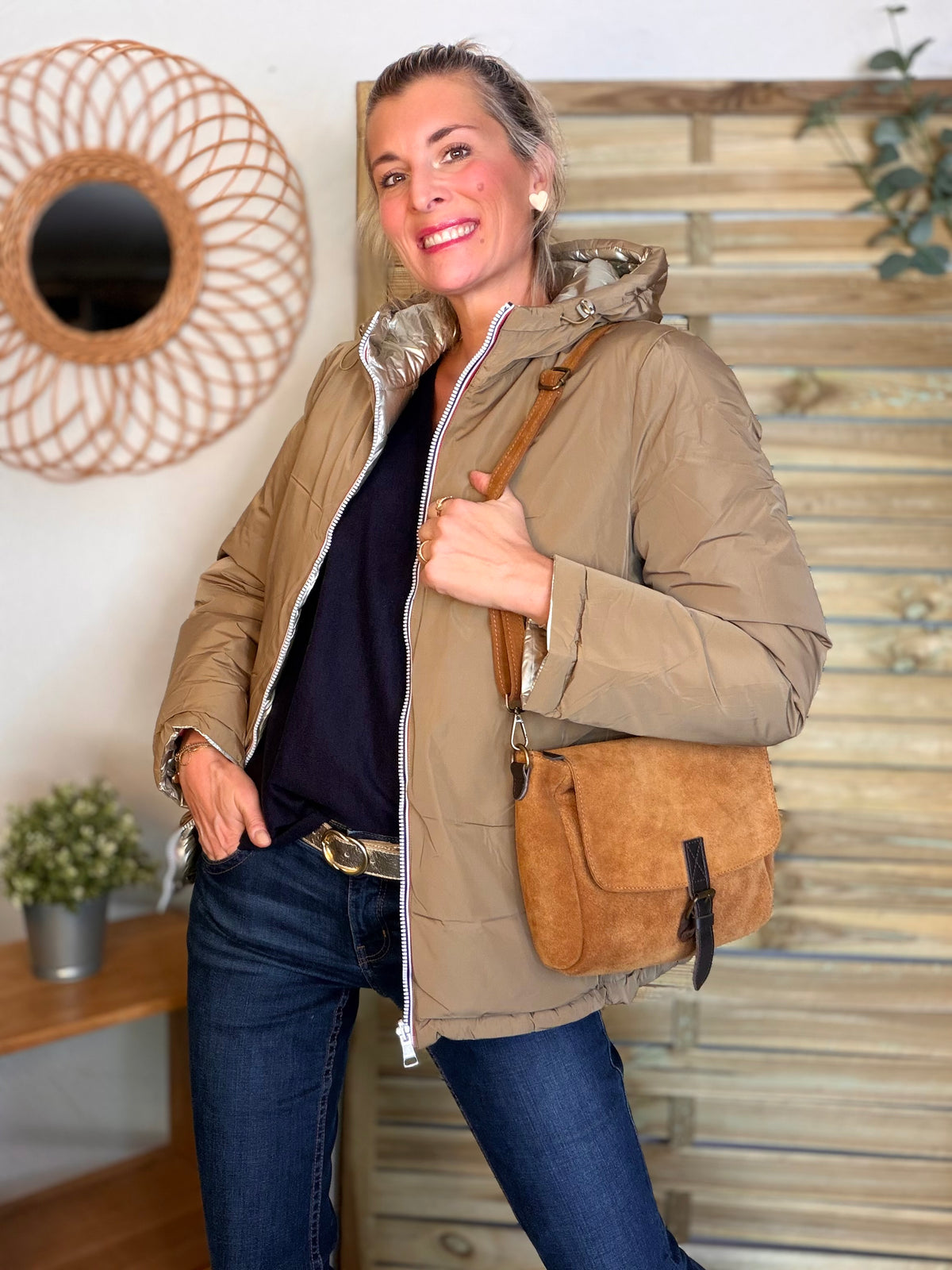 Doudoune imperméable réversible longue ANGÈLE COURT - Camel - MELYA MELODY