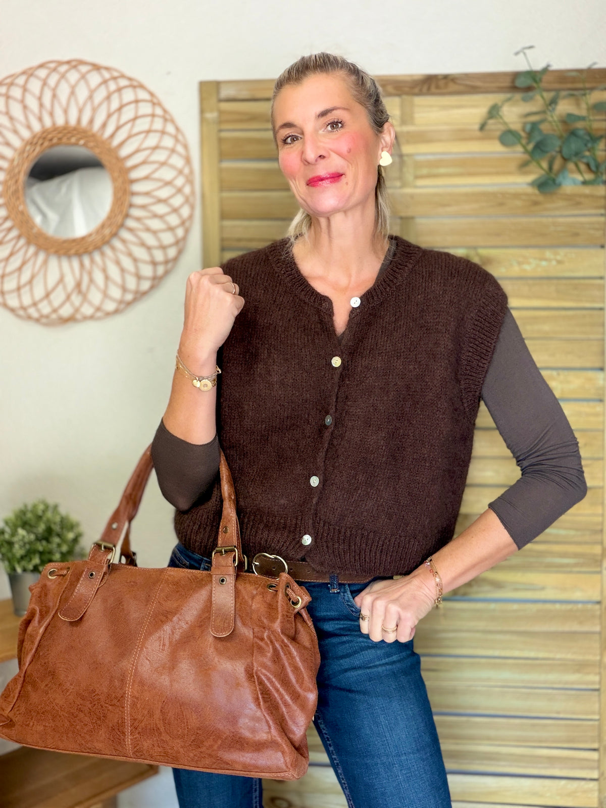 Gilet sans manche en maille laine et mohair AVERY Chocolat