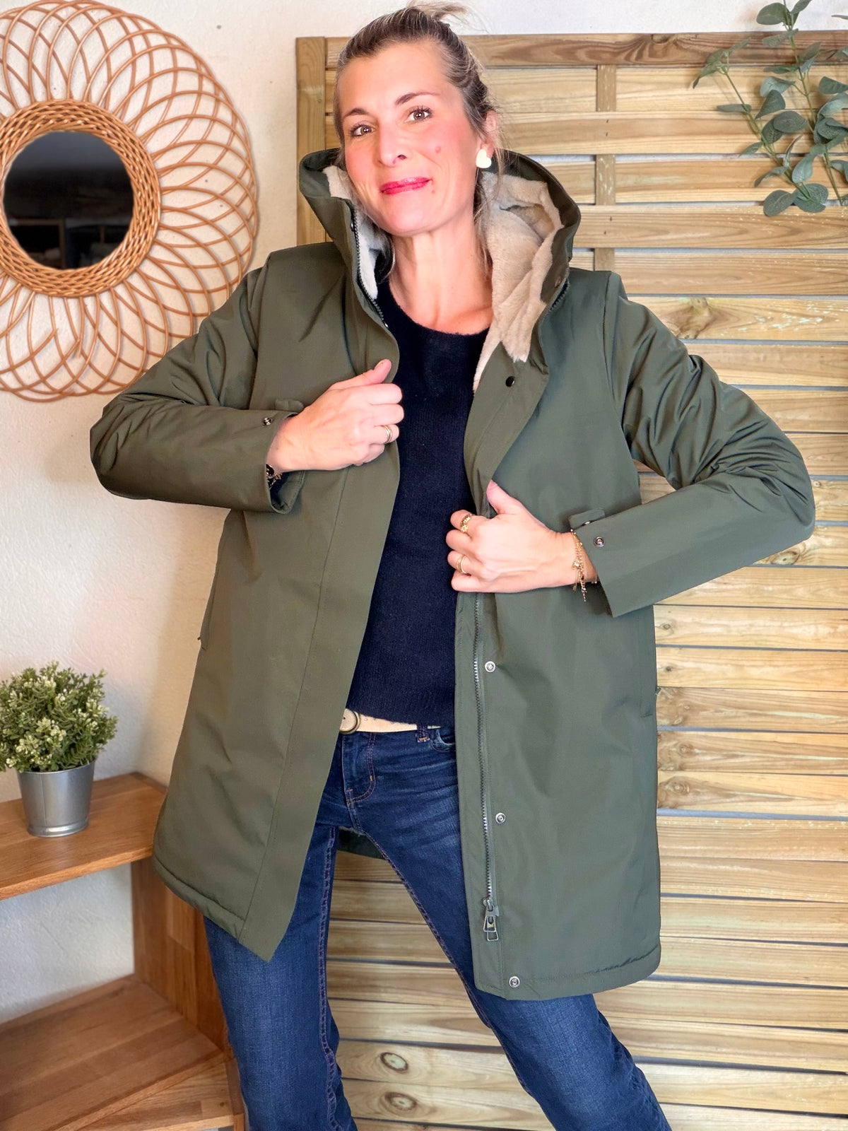 LAURA JO - Parka fourrée imperméable AMBRE LONG - Kaki / Beige
